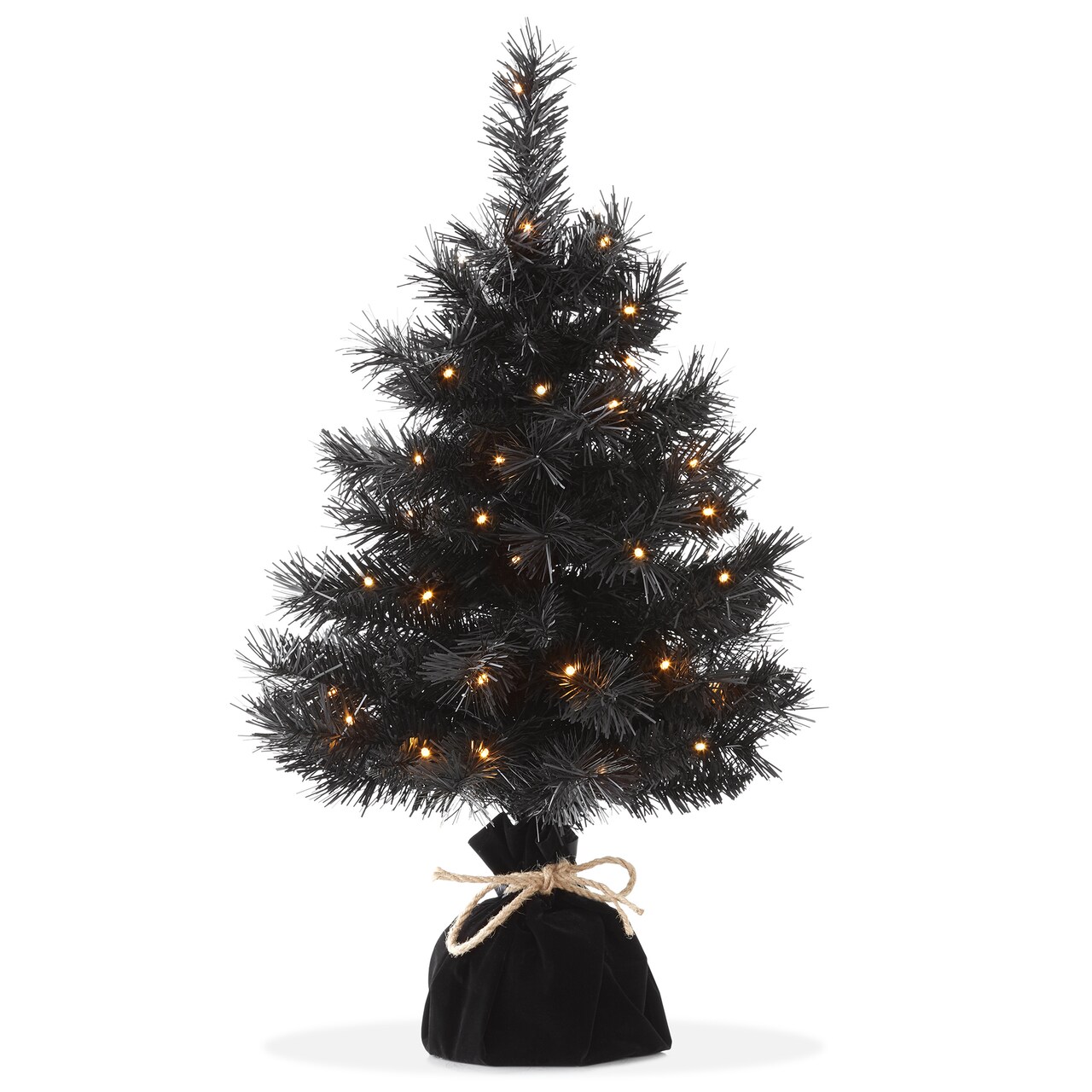 Casafield 2FT Pre-Lit Artificial Mini Christmas Tree, Fir Tabletop Holiday Tree with Lights and Velvet Bag Base